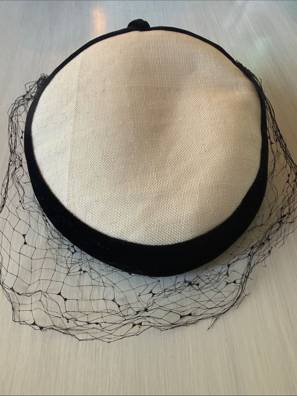 Vintage-Cream and Black Vintage-Inspired Veiled Pillbox Hat